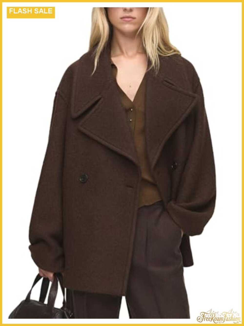 Women's Wool Blend Cropped Double Breasted Peacoat Winter Jacket
